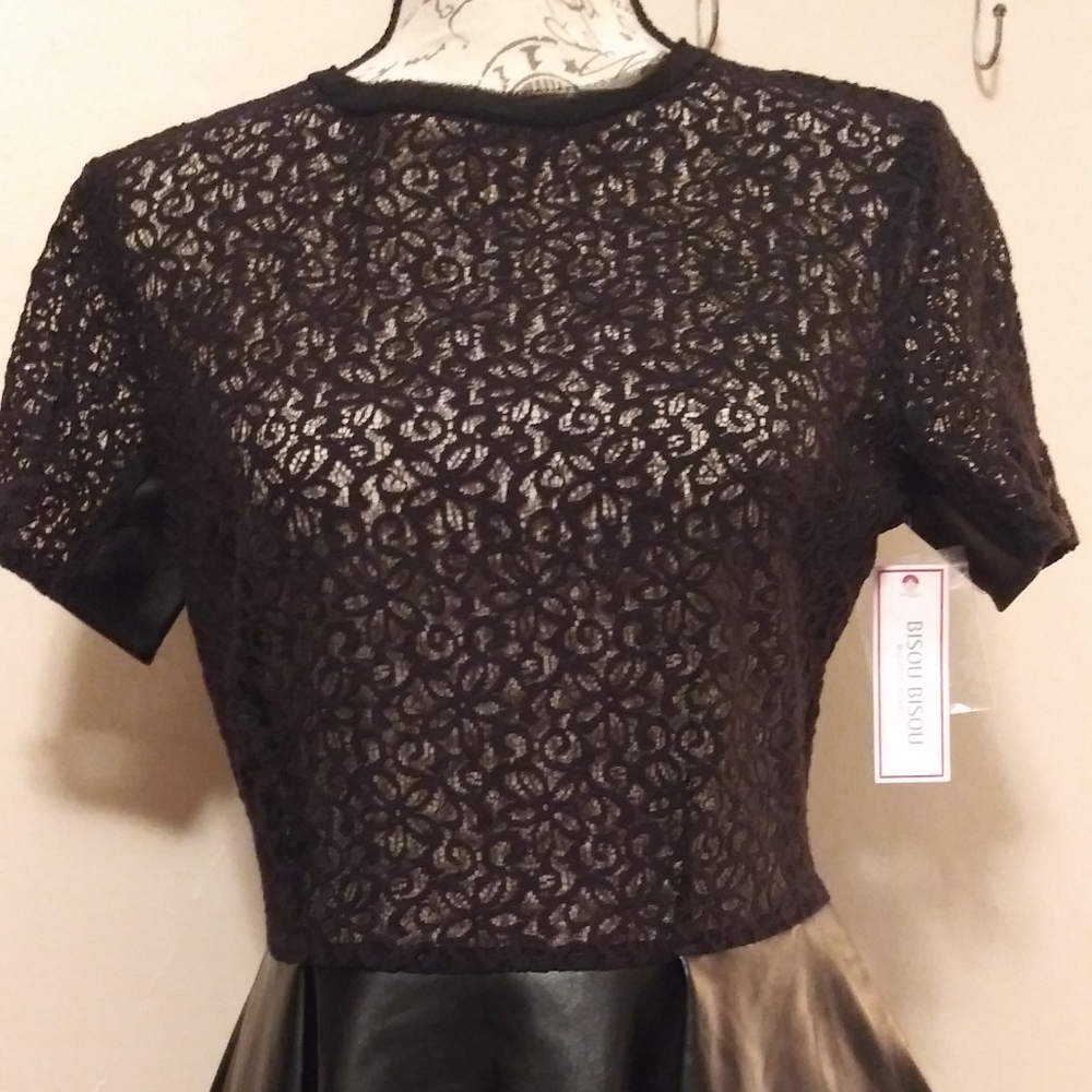 Bisou Bisou Black Peplum Blouse Size Small